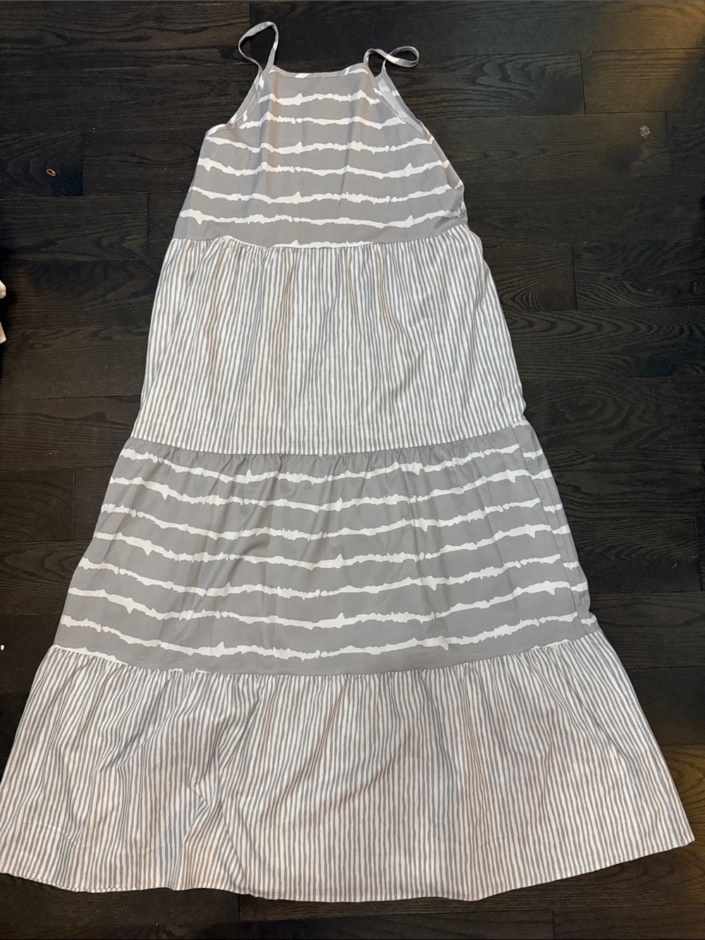 Gray & White Striped Tiered Maxi Dress